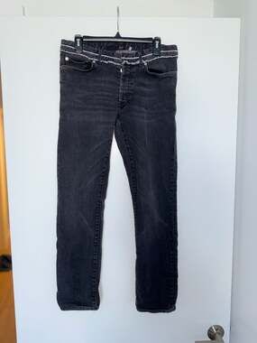 Dior Homme AW17 Black Raw Edge Waistband Slim Denim Jeans